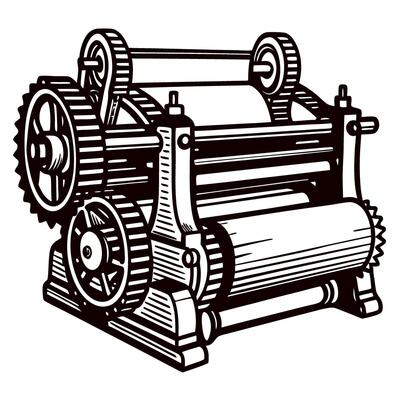 Intricate vintage printing press with gears and rollers showcasing industrial design elements