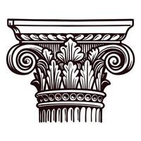 Intricate classical corinthian column capital drawing with detailed acanthus leaves and scrollwork vector