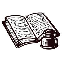 Vintage ink bottle and open book with script under soft light vector