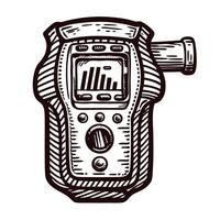 Vintage handheld device with screen and buttons sketch in black and white ink vector