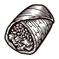 Detailed hand drawn vintage burrito with textured filling vector