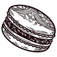 Intricate black and white of a single detailed macaron with textured design vector