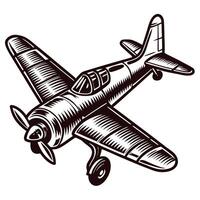 Vintage black and white of a classic propeller airplane in flight vector