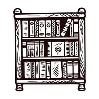 Vintage bookshelf with classic books in intricate hand drawn vector