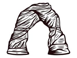 Desert rock formation arch with striated texture in black and white vector