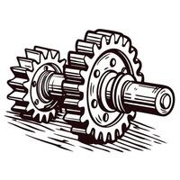 Mechanical gears featuring two interlocking cogs with detailed engineering design vector