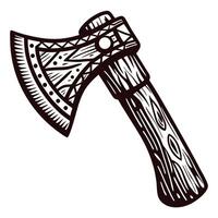 Intricately designed hand drawn axe with ornate patterns on wooden handle vector