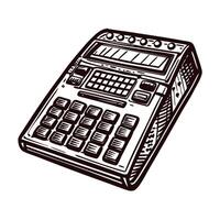 Vintage calculator drawing with keypad and display in retro vector