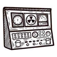 Retro control panel with clock and radiation symbol display in vintage vector