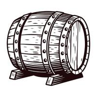 Vintage wooden barrel with metal rivets in rustic setting vector