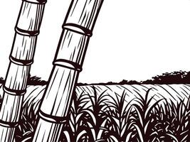 Sugarcane fields and bamboo stalks in a rural landscape vector