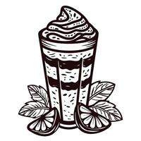 Artistic black and white citrus beverage with cream and mint leaves vector