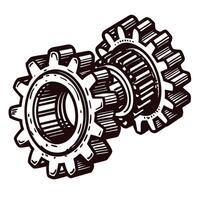 Two interlocking gears in detailed sketch for mechanic and industrial design vector