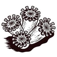Detailed black and white of stylized mushrooms with intricate patterns vector