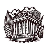 market volatility urban financial district with declining graph vector