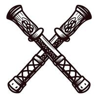 Crossed medieval swords with intricate handle designs on a white background vector