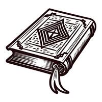 Vintage book with intricate cover design featuring geometric patterns and bookmark vector