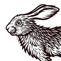 Intricate black and white of a rabbit showing detailed fur and facial features vector