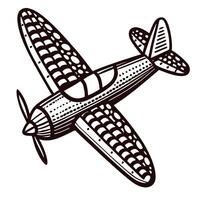 Illustrated vintage airplane with detailed patterns and propeller design vector