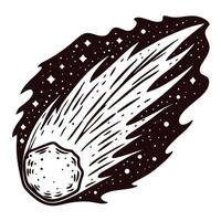 Black and white of a meteor shooting through space with stars vector