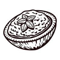 Rustic bread bowl filled with homemade hummus and garnished with fresh herbs vector