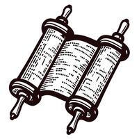 Historical scroll with ornate detailing and ancient text on wooden rollers vector