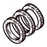Vintage engraving of three interlocking mechanical rings with detailed texture vector