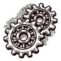 Intricate sketch of interlocking gears in motion with detailed mechanical design vector