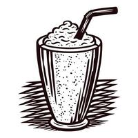 Retro hand drawn milkshake with straw on textured background vector