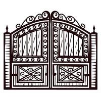 Intricate metal gate design with ornate patterns and symmetrical detailing vector