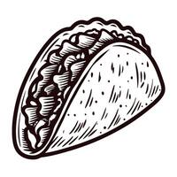 Hand drawn sketch of a classic taco with meat filling and crisp shell vector
