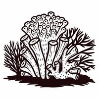 Marine coral featuring tubular and branching structures in black and white vector