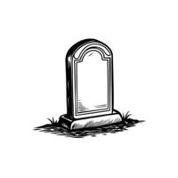 Empty headstone on grass, black and white memorial design vector