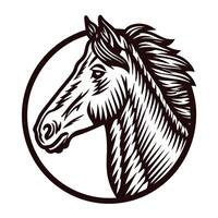 Detailed sketch of a horse head in circular frame with artistic linework vector