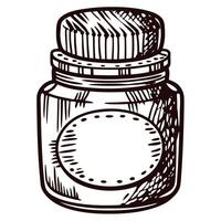 Retro hand drawn jar with lid and blank label for customizable design vector