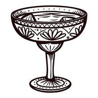 Decorative cocktail glass with ornate patterns in black and white sketch vector