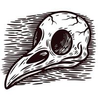 Intricate black and white drawing of a bird skull with cracks and shadows vector