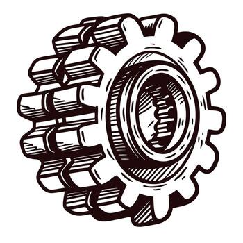 Detailed sketch of a mechanical gear with intricate design and shadowing effect vector