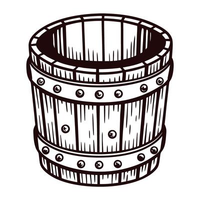 Wooden barrel with metal bands in rustic