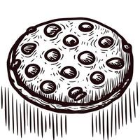 Black and white of a traditional round pie with crust and filling detail vector