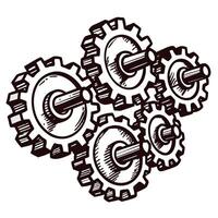 Interlocking gear mechanism in monochrome illustrating mechanical engineering concepts vector