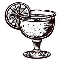 Intricate line art of a refreshing cocktail with lemon slice in classic glass vector