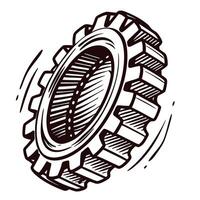 Vintage mechanical gear with detailed design and dynamic motion lines vector