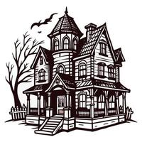 Gothic haunted house with bats and bare tree silhouette vector