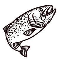 Realistic of a leaping trout with detailed patterns and expressive features in monochrome vector