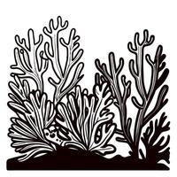 Detailed black and white coral reef with intricate patterns and marine elements vector