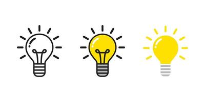 Light bulb icon set. Innovation outlined and solid icon . Idea icon symbol . Electric lamp . Electric power sign. Glowing light bulb on white background vector