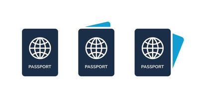 Passport icon set. International passport icon. Document icon. Flight ticket and passport icon set. vector