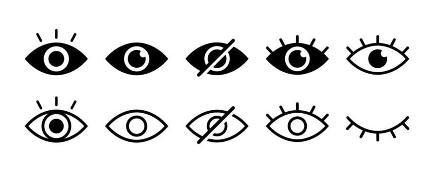 See and unsee eye icon. Eye icon for visible and invisible passwords. Hide and show password icons. Eyes open and closed icons vector