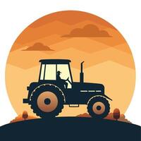 Silhouette of a tractor in the field vector